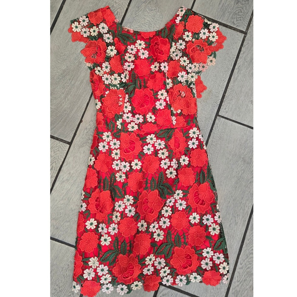 Topshop Red Floral Lace Mini Dress Sleeveless V-Neck Size US 4